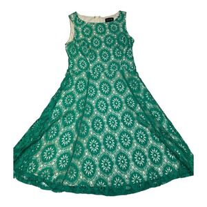 AUW Green Lace Fit & Flare Party Dress Sleeveless Floral Size‎ S